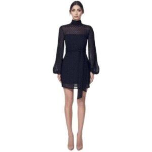 Misha Collection Black High Neck Blouson Long Sleeve Mini Dress